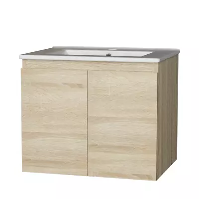 Cefito Vanity Unit Basin Cabinet Storage Bathroom Wall Mounted Ceramic 600mm Oak • $277