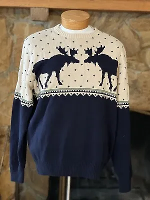 Moose Pullover Sweater Weatherproof Vintage Blue Mens Size Medium Classic Design • $19.99