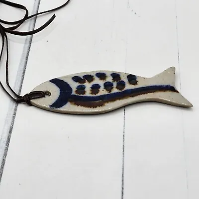 Vintage Ceramic Orcas Fish Necklace Clay 34  • $9.74