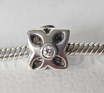 Genuine Pandora Bracelet Charm - Silver 4 Petal Flower With Clear Stone 925 ALE  • £4.20