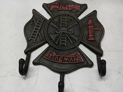 Fireman Plaque Maltese Firefighter Cross Cast Iron Sign Hook Ladder Firetruck • $24.99