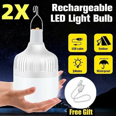 2PCS 60W USB Rechargeable LED Work Light Bulb With Hanging BBQ Camping Emergency • £7.99