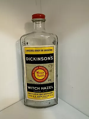 Vintage Dickinson's WITCH HAZEL Glass Bottle Copyright 1933 Metal Cap 6.5” • $24.99