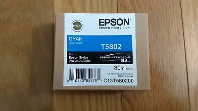 2016 GENUINE EPSON T5802 CYAN K3 INK STYLUS PRO 3800 3880 80ml FACTORY SEALED • $35