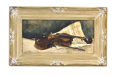 19th Century Watercolor Painting Violin W Sheet Music Signed Nellie Northrup • $395