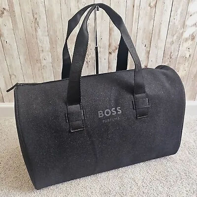 Hugo Boss Logo Wool Blend  Unisex Weekender Duffle Travel Bag Dark Gray NWT • $37.90