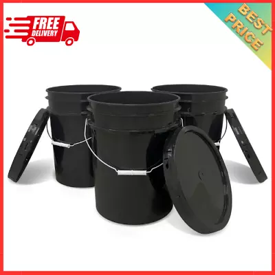 5 Gallon Plastic Bucket With Airtight Lid I Food Grade Bucket Black (Pack Of 3) • $45.99