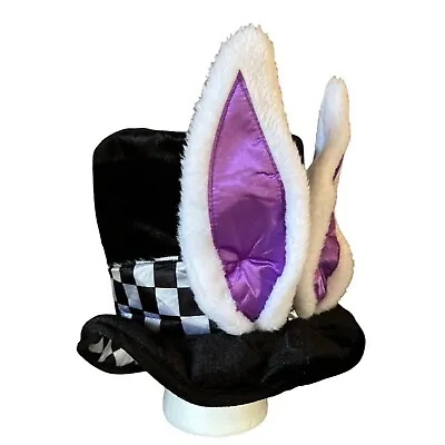 Unisex March Hare Bunny Rabbit Ears Top Hat Black White Plush Checker Costume • $18.30