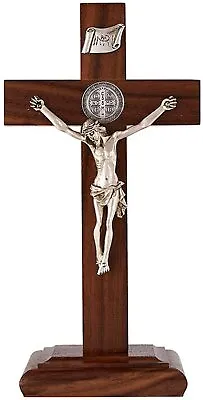 Walnut Finish Wood St Benedict Standing Crucifix Cross For Home Decor 8 In • $52.88