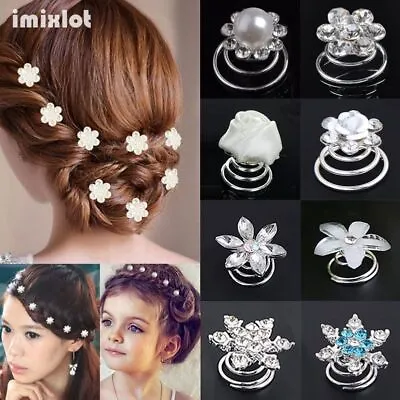 $13.60 • Buy Flower Spiral Twist Hair Pins Crystal Pearl Bridal Clips Women Hair Accessories 