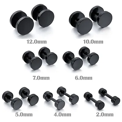 £3.99 • Buy 2Pcs Stainless Steel Mens Womens Black Cheater Plugs Stud Earrings 3mm-12mm