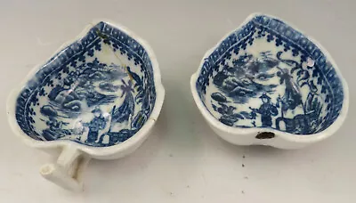 £31 • Buy Antique Porcelain Pearlware Blue Transfer Worcester Fisherman Butter Boats 1790