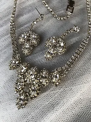 RARE SIGNED W. LIND 1930's BRILLIANT RHINESTONE NECKLACE & EARRINGS STUNNING • $60