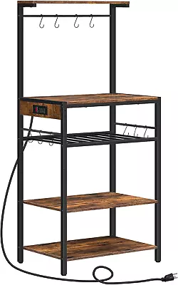 Kitchen Bakers Rack With Power Outlet 5-Tier Coffee Bar With Adjustable Wine Ra • $111.99