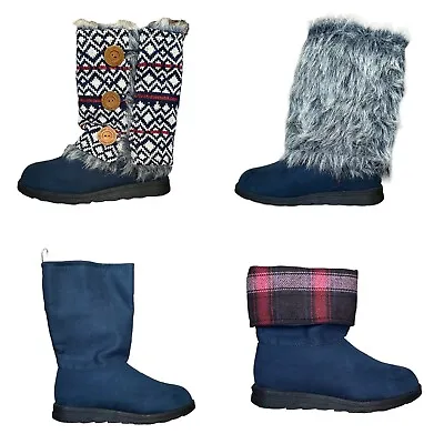 MUK LUKS Andrea 4 In 1 Looks! Boots Blue Faux Suede Faux Fur & Knit Cuff Sz 7 • $24.99