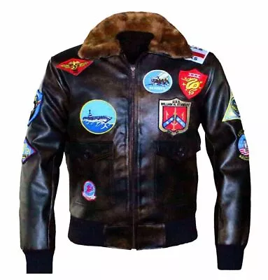 Tom Cruise Top Gun Pete Maverick Bomber Fur Leather Flying Flight Jacket For Men • $125.98