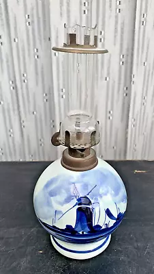 Vintage Blue DELFT Hand Painted Windmill Oil Lamp • $12.33