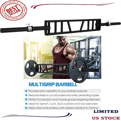 Multi Grip Barbell & Cable Attachment -Swiss Bar American Bar For Greater Range • $85.99