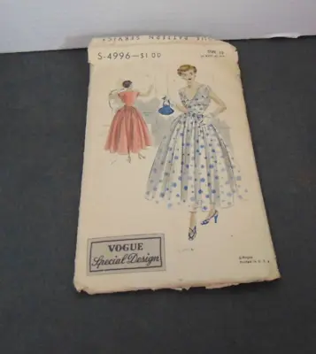 Vogue Special Design S-4996 Vtg Sewing Party Dress Pattern 1950's 30 Bust 33 HIP • $62.99