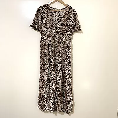 Iris Maxi Leopard Print Dress Size 16 Short Sleeve Free Postage • $37.99