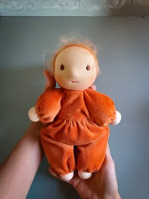 Waldorf Cuddle Velvet Baby Doll Orange All Natural Materials Handmade  • £85