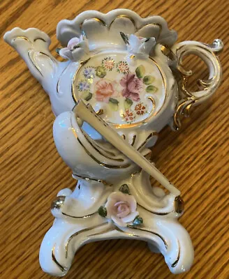 Hand Painted Ucagco Vase Pitcher Pink Floral With Flutes Gold Accents 5” Vtg • $11.11