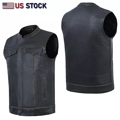 SOA Men's  Rub Buff  Leather Vest Anarchy Motorcycle Biker Club Concealed Carry • $64.95