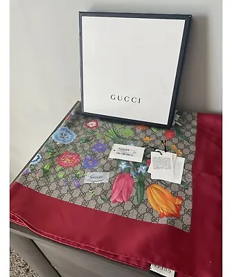 Gucci Scarf  Silk Multicolor GG Monogram Spring Bouquet Modal  Shawl Italy • $299