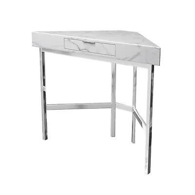 £89.92 • Buy White Marble Top Corner Dressing Table With Chrome Legs - Roxy BUN/ROX007/77984