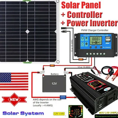 Complete Solar Panel Kit 6000W Power Inverter Set 12V Battery Charger Controller • £112.30