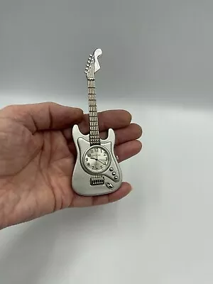 Electric Guitar Miniature Silver Clock 12cm Quartz Battery Powered By W M Widdop • £14.95