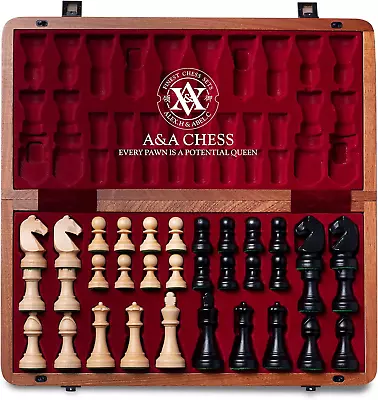 15 Inch Wooden Folding Chess Set W/ 3 Inch King Height Staunton Chess Pieces • $82.99