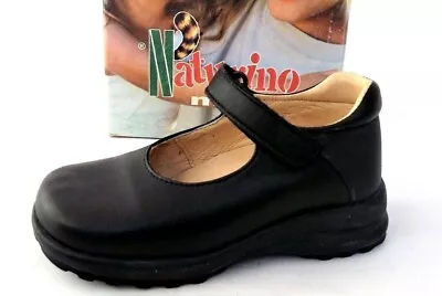 Naturino 4454 Black Leather Flat Infant Girls Shoes Uk 7 - Eur 24 • £19.95