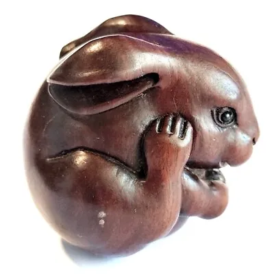 £8.88 • Buy Sale - F041 - 30 Years Old 1.2  Hand Carved Ebony Ironwood Netsuke -Rabbit