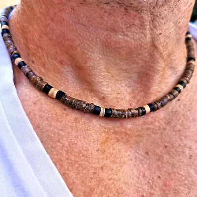 Men's African Necklace African Beaded Coconut Shell Jewelry Surfer Necklace Gift • $8.99