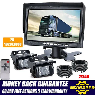 2 X Reversing Camera + 7  LCD Monitor Car Rear View Kit For Bus Truck 12V/24V UK • £48.88