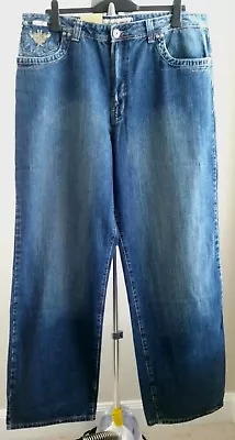 New Indigo 30 Mens Jeans Sz W40 L34 Relaxed Fit  Embroidery Pockets Stone Washed • $14.30