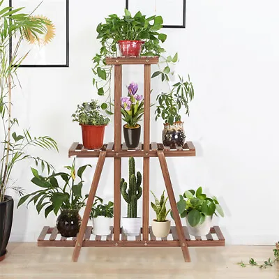 £15.92 • Buy 3 Tier Large Wooden Plant Stand Flower Display Rack Ladder Shelf Indoor Outdoor