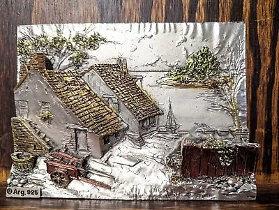 3D ARG 925 STERLING SILVER PAINTING RELIEF SCULPTURE Italy Water Town Cart • $69