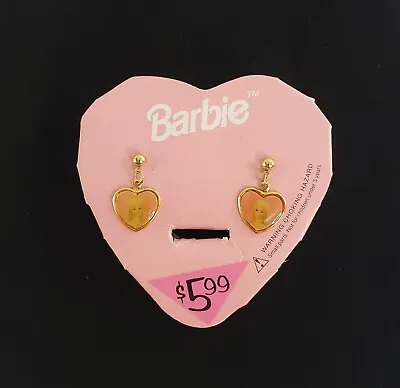 Vintage Barbie Girls Heart Charm Earrings Dangle Pierced Gold Tone Mattel 1999 • $14.95