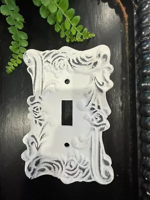 Vintage Amertac White Rose Shabby Chic Metal Switch Plate French Cover Farmhouse • $11.20