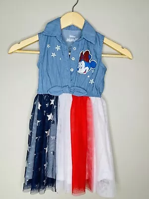 NEW Minnie Mouse Toddler Girls 3T Dress Sleeveless Tulle Americana Flag Disney • $12