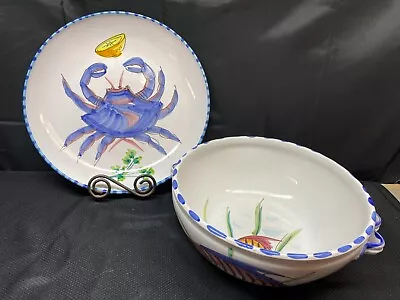 Lot Of 2 Pieces ~ Vietri  FISH  Italy ~ Wall Hanging Or Serving Bowl & Platter • $111.99