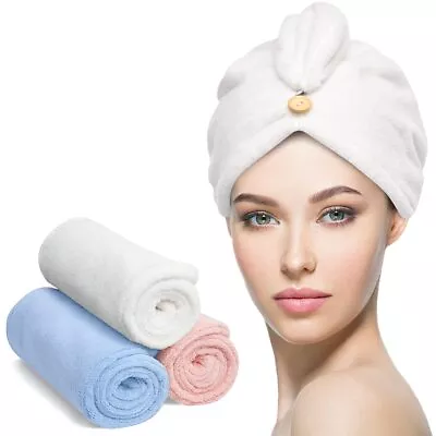 Microfiber Hair Towel 3 Pack Hair Towel With Button Super Absorbent Hair To... • $16.65