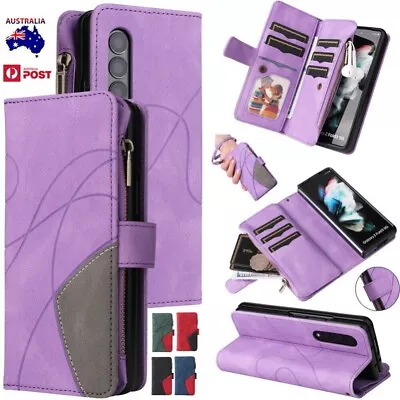 For Samsung Galaxy Z Fold 5 4 3 5G Zip Wallet Case Flip Leather Magnetic Cover • $8.29