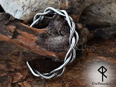Viking Armring - Dragon Skin Twisted Bracelet: Men's Silver Torc Norse Cuff • $39.99