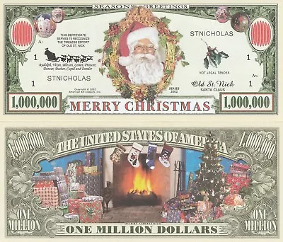 A Merry Christmas Million Dollar Bill Play Funny Money Novelty Note +FREE SLEEVE • $1.69