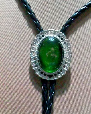 Western Bolo Tie Western Cowboy Necktie Necklace Oval Green • £12.50