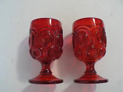 Vintage- L.E. Smith - Moon & Stars - Ruby Red - 5 3/4  Goblets (2) - NEW • $19.99