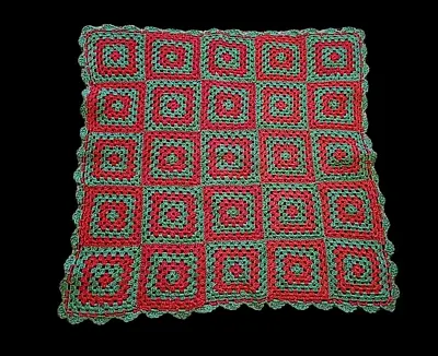 Vintage Handmade Crochet Red Green Christmas Doily Squares Table Topper Decor • $15.95